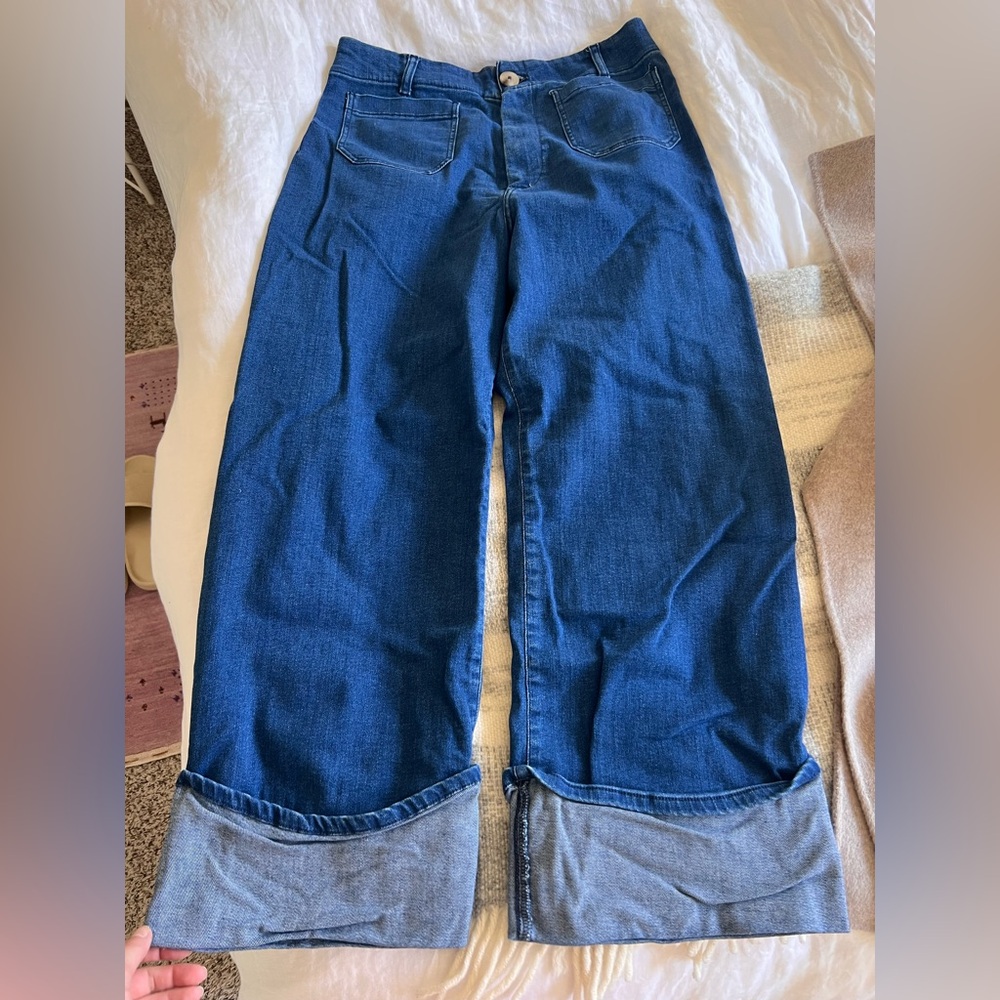 Maeve Colette wide leg tall bright blue denim with cuff 32T